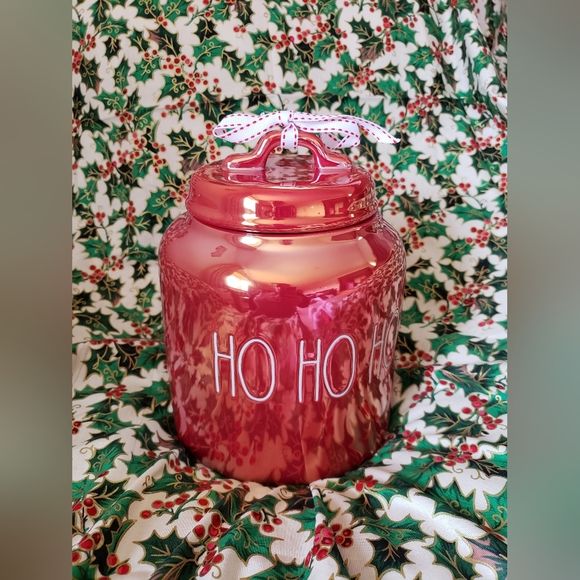 Rae Dunn Christmas Canister Ho Ho Ho Irridescent Red NWOT - Picture 1 of 5